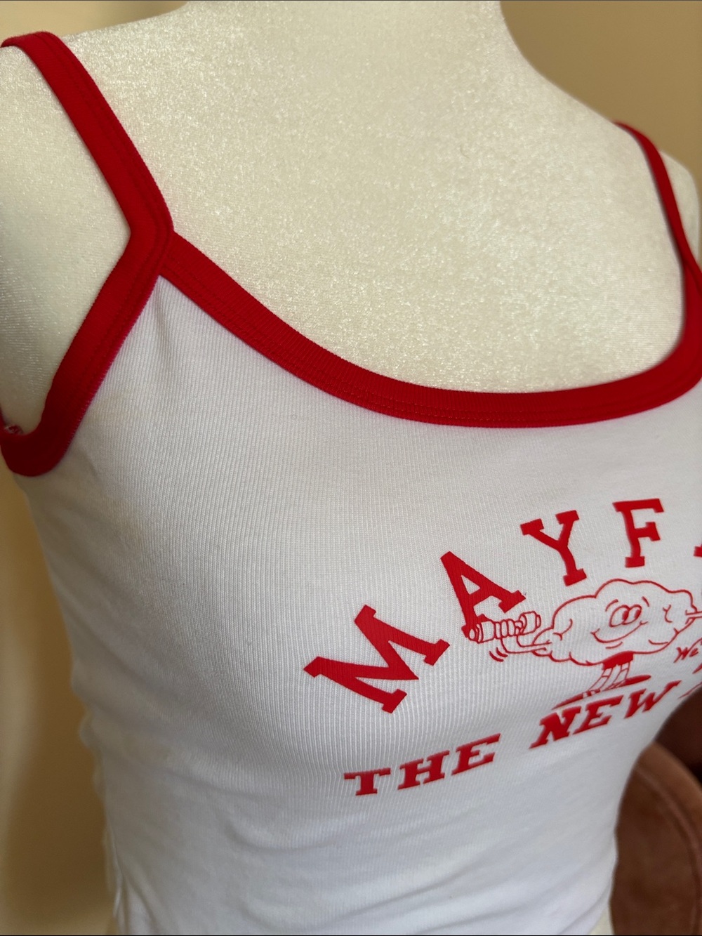 The Mayfair Group Red & White Graphic Crop Tank as seen Hailey Bieber - Picture 4 of 6
